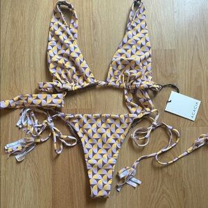 Acacia swimwear Goldie print triangle cannons top lauie bottom bikini set Blake